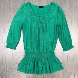 edge 3/4 Sleeve Polka Dot Ruffle Blouse Top Shirt